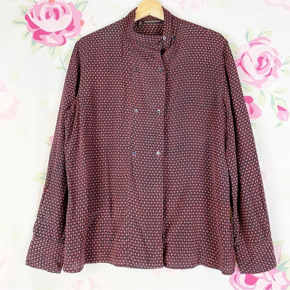 Vintage Harve Benard Geo Print Silk Long Sleeves Button Down Shirt 14